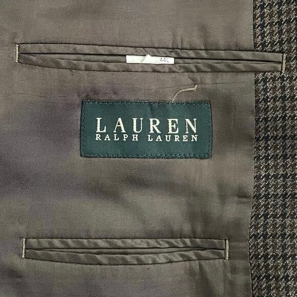 Lauren Ralph Lauren Wool Blazer Mens 44L Houndstooth Brown Sport Coat Jacket - Picture 12 of 16